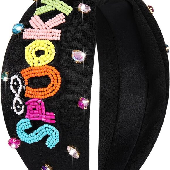 Halloween Headband Rhinestone Beaded Top Knot Accessories for Women main image 5